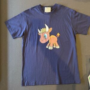 Navy Blue Graphic T-Shirt with Cute Cartoon Foal